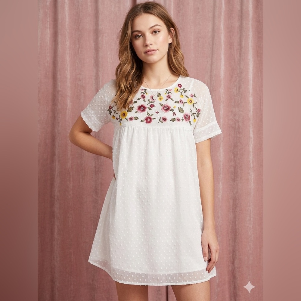 White Dress with Floral Embroidery